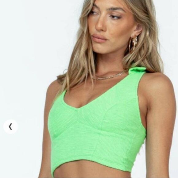 Princess Polly Frances neon tank, colla, racerback, v-neck, green ribbed knit - Picture 1 of 4